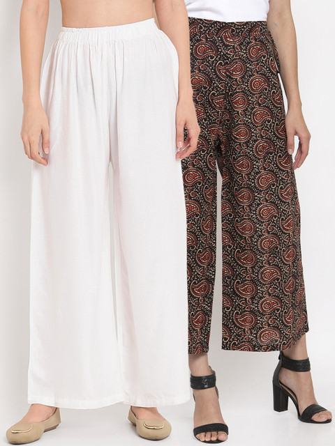 TAG 7 Women Pack Of 2 Printed Flared Palazzos, White
TAG 7 Women Pack Of 2 Printed Flared Palazzos, White