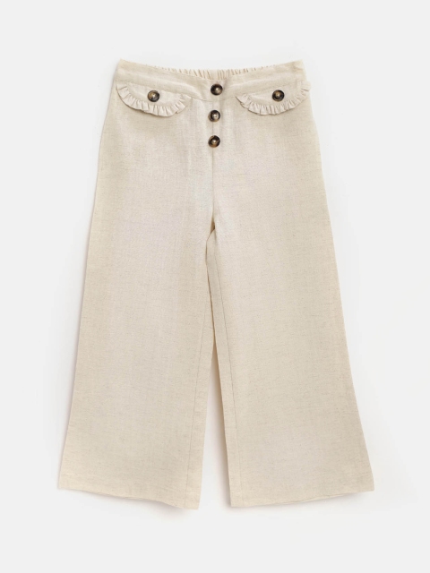 Cherry Crumble Girls Off-White Loose Fit Solid Culottes