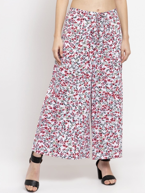 Ayaany Women White & Red Printed Wide Leg Palazzos