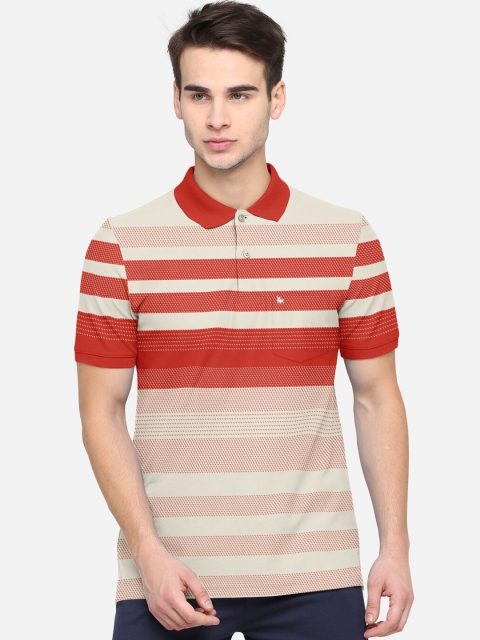 BULLMER Men Red Striped Polo Collar T-shirt