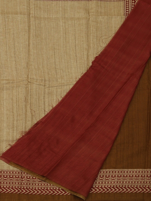 Pothys Brown & Beige Jute Silk Solid Saree