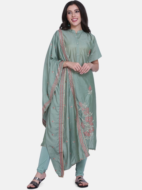 BOMBAY SELECTIONS Green Cotton Blend Unstitched Dress Material