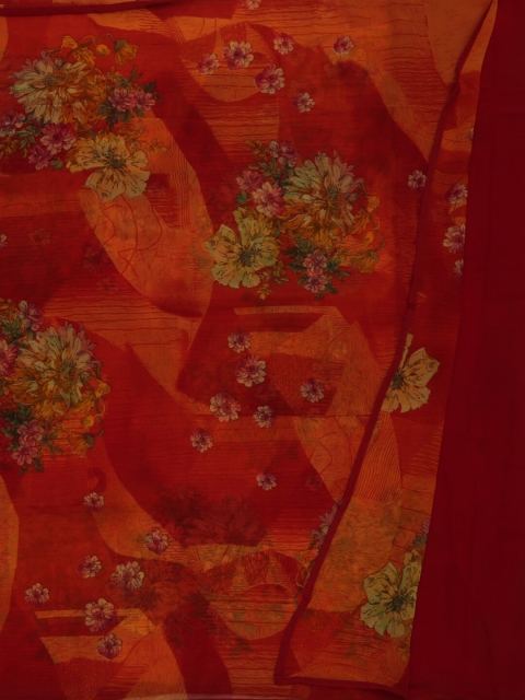 Pothys Orange & Red Poly Georgette Floral Printed Saree