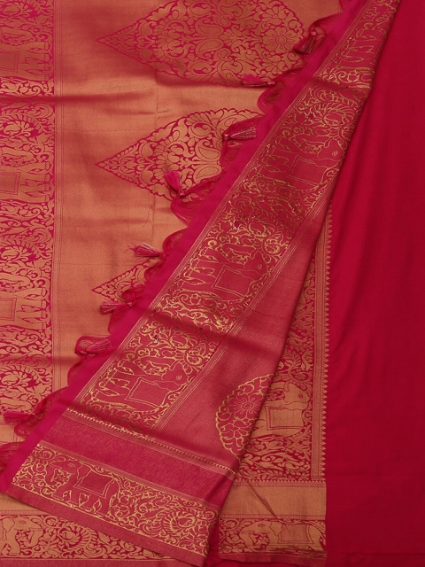 Pothys Cream-Coloured & Red Jute Silk Woven Design Saree