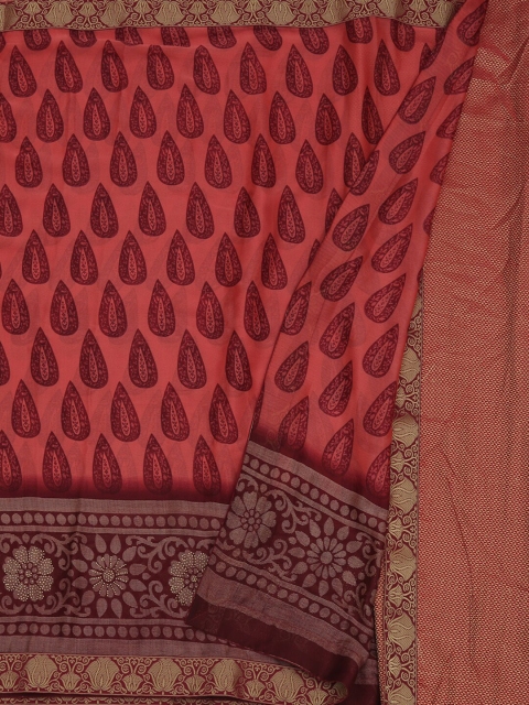 Pothys Peach & Maroon Poly Georgette Printed Saree