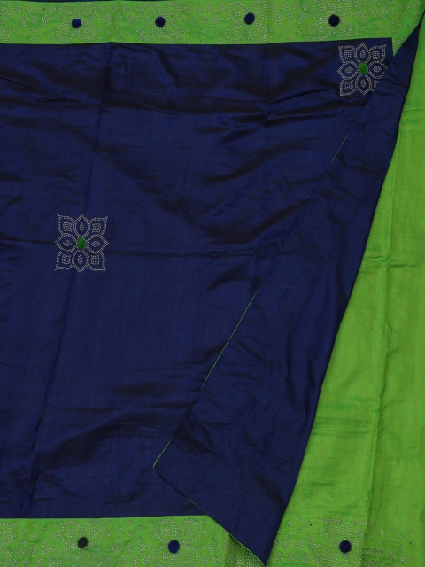 Pothys Navy Blue & Green Art Silk Solid Saree