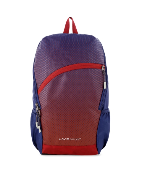 LAVIE SPORT Women Navy Blue & Red Colourblocked Backpack