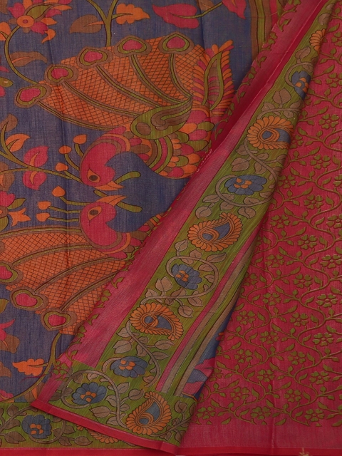 Pothys Magenta & Blue Poly Georgette Printed Saree