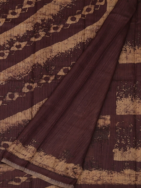 Pothys Brown Printed Jute Silk Saree