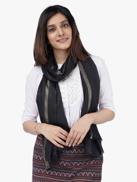 Scarves & Glitters Women Black Solid Stole