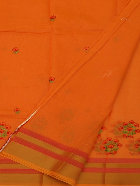 Pothys Orange Embroidered Cotton Blend Saree