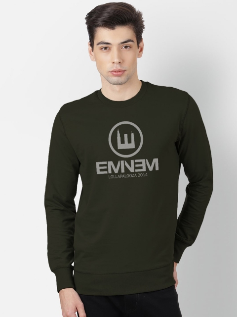 Free Authority Men Olive Green Eminem Print Sweatshirt
