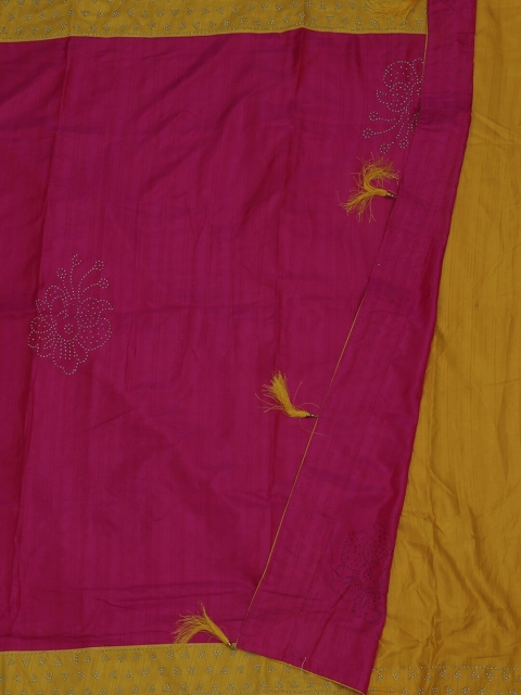 Pothys Pink & Yellow Poly Silk Solid Saree