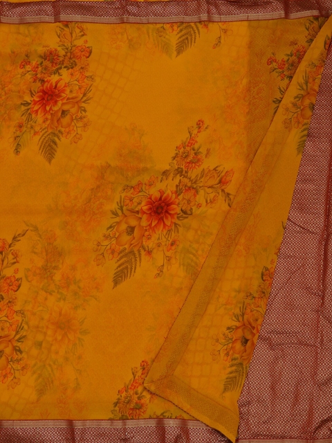 Pothys Yellow Printed Poly Georgette Saree
