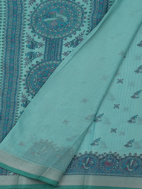 Pothys Blue Printed Cotton Blend Saree