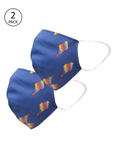 nestroots Adults Pack Of 2 Blue Printed 2-Ply Reusable Cloth Masks
