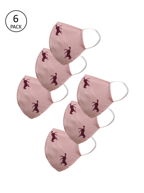 nestroots Adults Pack of 6 Rose Pink Printed 2-Ply Reusable Outdoor Cloth Masks