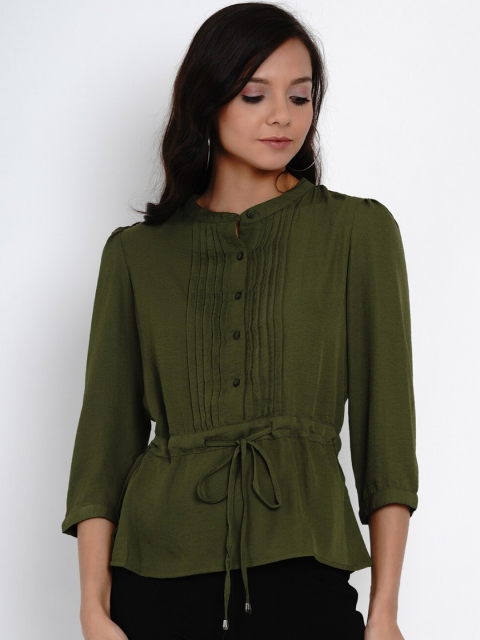 Latin Quarters Women Green Solid Shirt Style Top