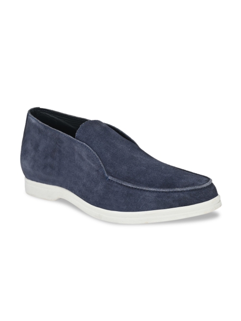 Delize Men Blue Suede Slip-On Memory Foam Sneakers