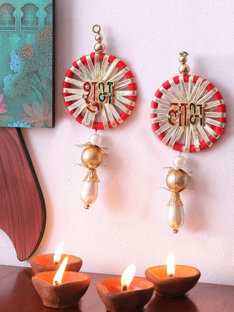 Aapno Rajasthan Set Of 2 Gold-Toned & White Pearl Drop Shubh Labh Door Hanging Showpieces
Aapno Rajasthan Set Of 2 Gold-Toned & White Pearl Drop Shubh Labh Door Hanging Showpieces