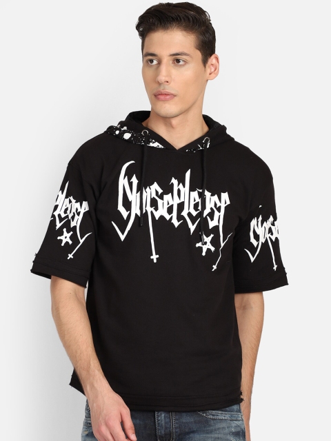 PUNK Men Black Printed Hooded Sweatshirt
