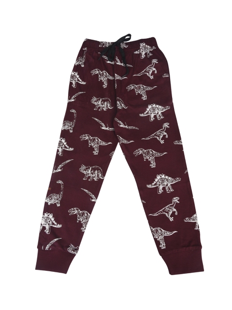 CRAZYPENGUIN Unisex Kids Burgundy & White Animal Printed Straight-Fit Joggers