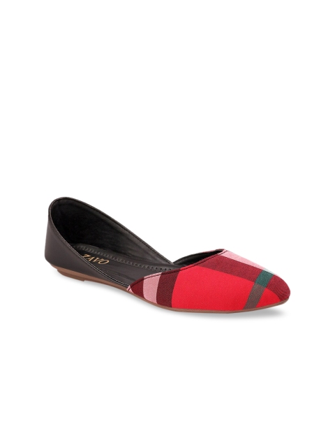 ZAVO Women Red Colourblocked Fabric Ballerinas