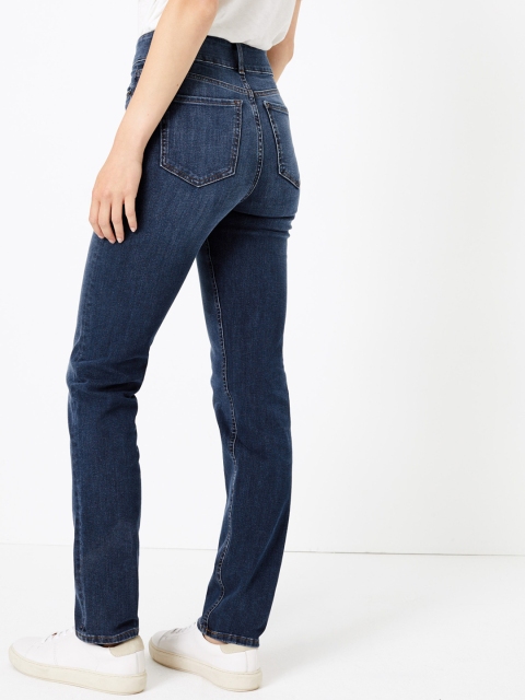 Marks & Spencer Women Navy Blue Straight Fit Mid-Rise Clean Look Stretchable Jeans