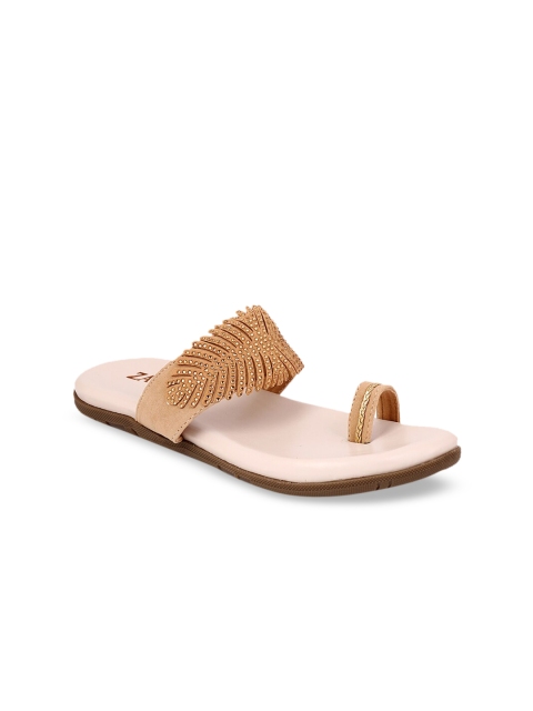ZAVO Women Beige Embellished One Toe Flats