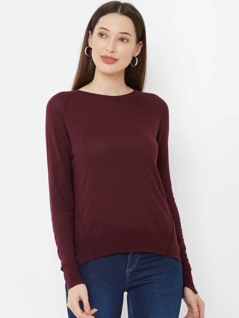 Kraus Jeans Women Purple Solid Round Neck T-shirt