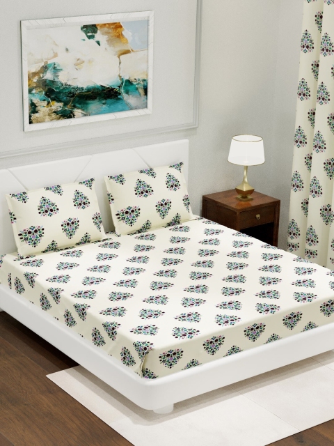 eCraftIndia Cream-Coloured & Green Floral 250 TC Cotton King Bedsheet with 2 Pillow Covers
eCraftIndia Cream-Coloured & Green Floral 250 TC Cotton King Bedsheet with 2 Pillow Covers