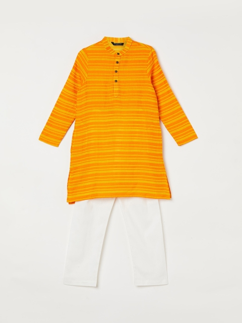 Melange by Lifestyle Boys Yellow & Orange Solid Kurta with Dhoti Pants