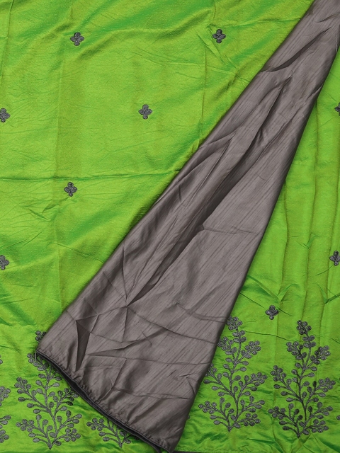 Pothys Green & Grey Jute Silk Embroidered Saree