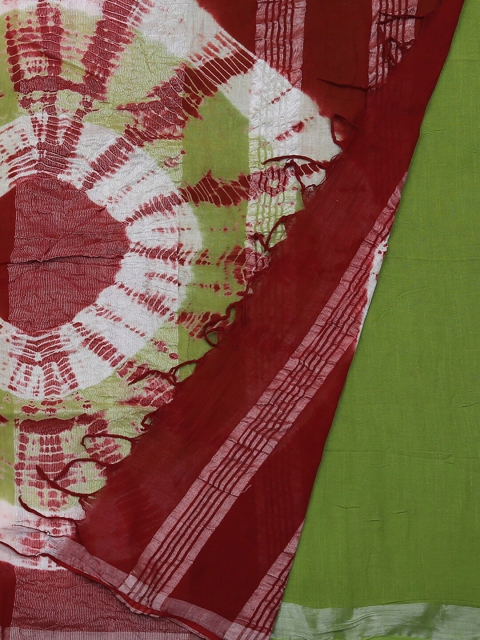 Pothys Brown & Green Linen Blend Dyed Saree