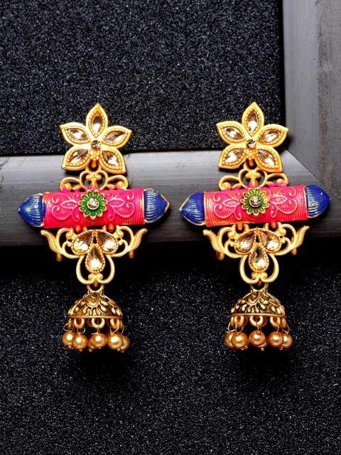 Ibtida Pink & Gold-Toned Teardrop Shaped Jhumkas
