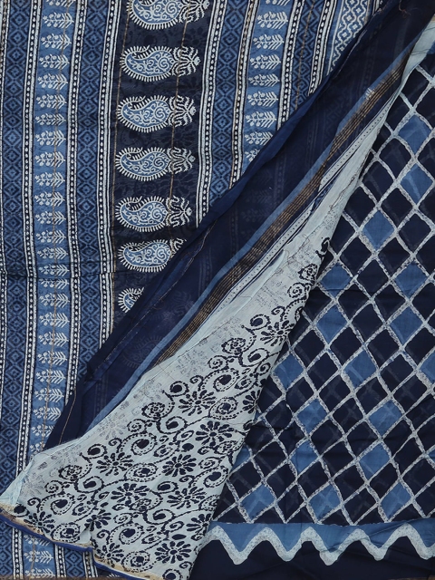 Pothys Blue Printed Cotton Blend Saree