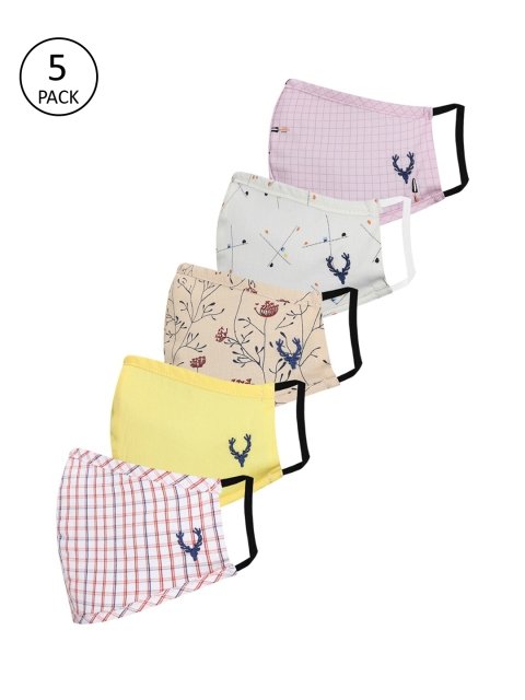 Allen Solly Junior Kids 5 Pcs 3-Ply Fabric Outdoor Masks, Multi