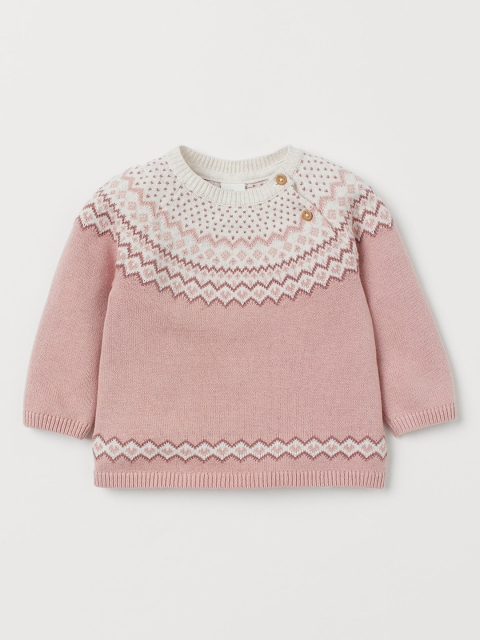 H&M Girls Pink Jacquard-Knit Jumper