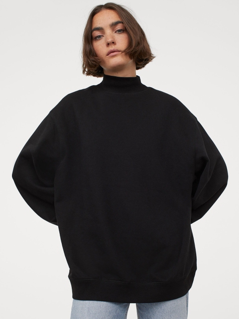 H&M Women Black Solid Oversized Sweatshirt