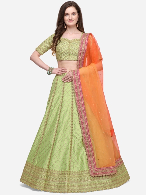 NAKKASHI Lime Green & Orange Embroidered Semi-Stitched Lehenga & Unstitched Blouse with Dupatta
NAKKASHI Lime Green & Orange Embroidered Semi-Stitched Lehenga & Unstitched Blouse with Dupatta