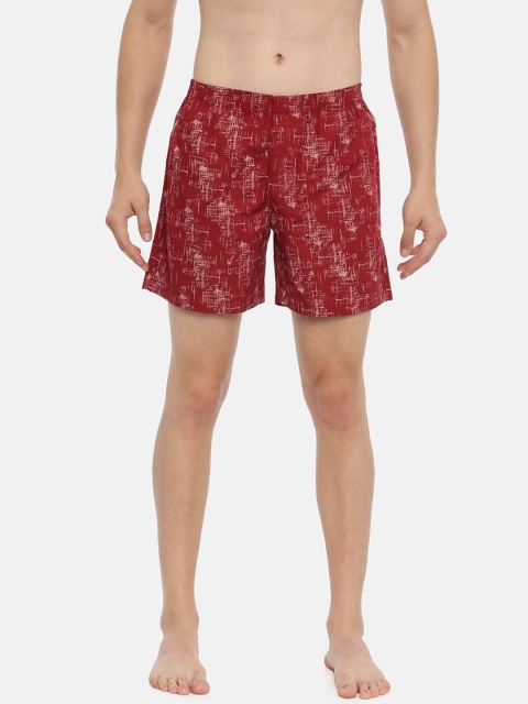 IVOC Men Maroon & Beige Printed Pure Cotton Boxers
