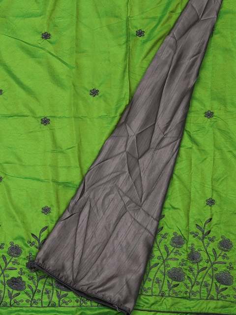 Pothys Green & Grey Jute Silk Embroidered Saree