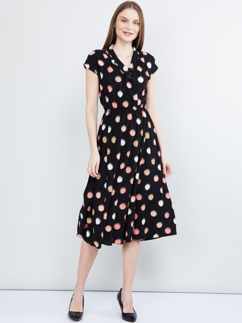 max Women Black Printed Wrap Dress