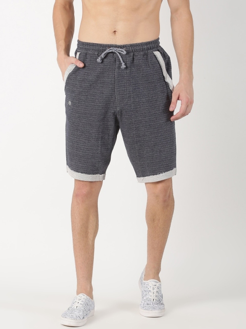 Soul Space Men Ash Navy Blue Solid Regular Fit Sports Shorts