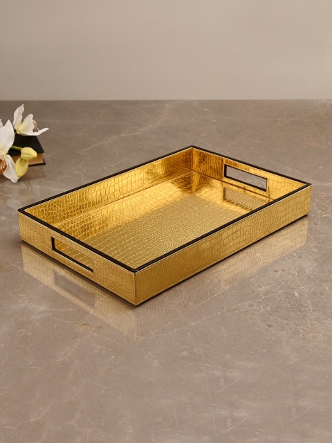 Pure Home and Living Gold-Toned Textured Rectangular Croco Tray