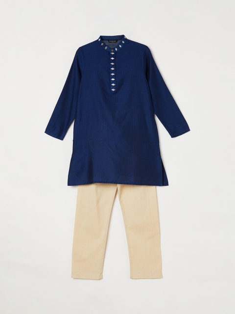 Melange by Lifestyle Boys Navy Blue & Cream-Coloured Solid Kurti with Pyjamas