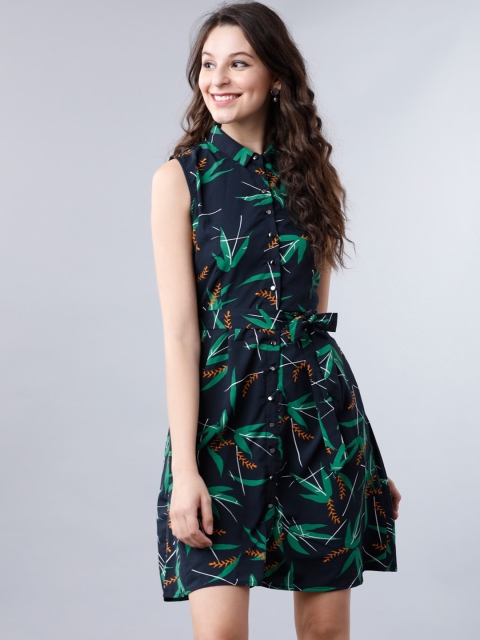 Tokyo Talkies Women Navy Blue Printed Shirt Dress