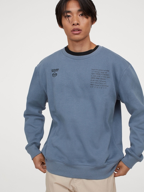 H&M Men Blue Printed Sweatshirt