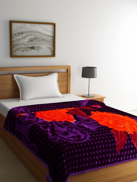 NEUDIS Blue & Red Floral Heavy Winter 600 GSM Single Bed Blanket