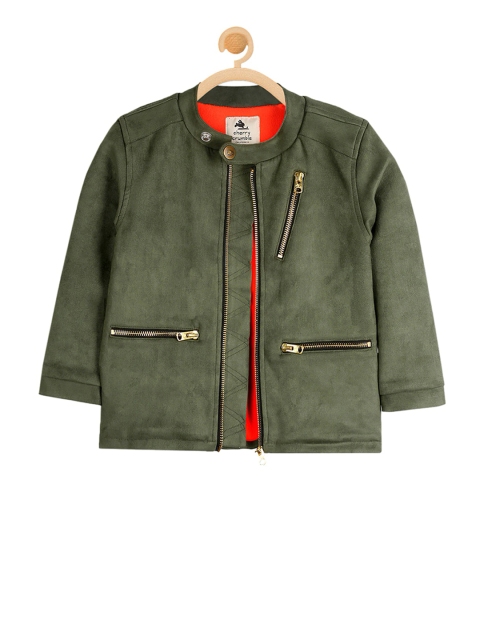 Cherry Crumble Kids Olive Green Solid Tailored Jacket